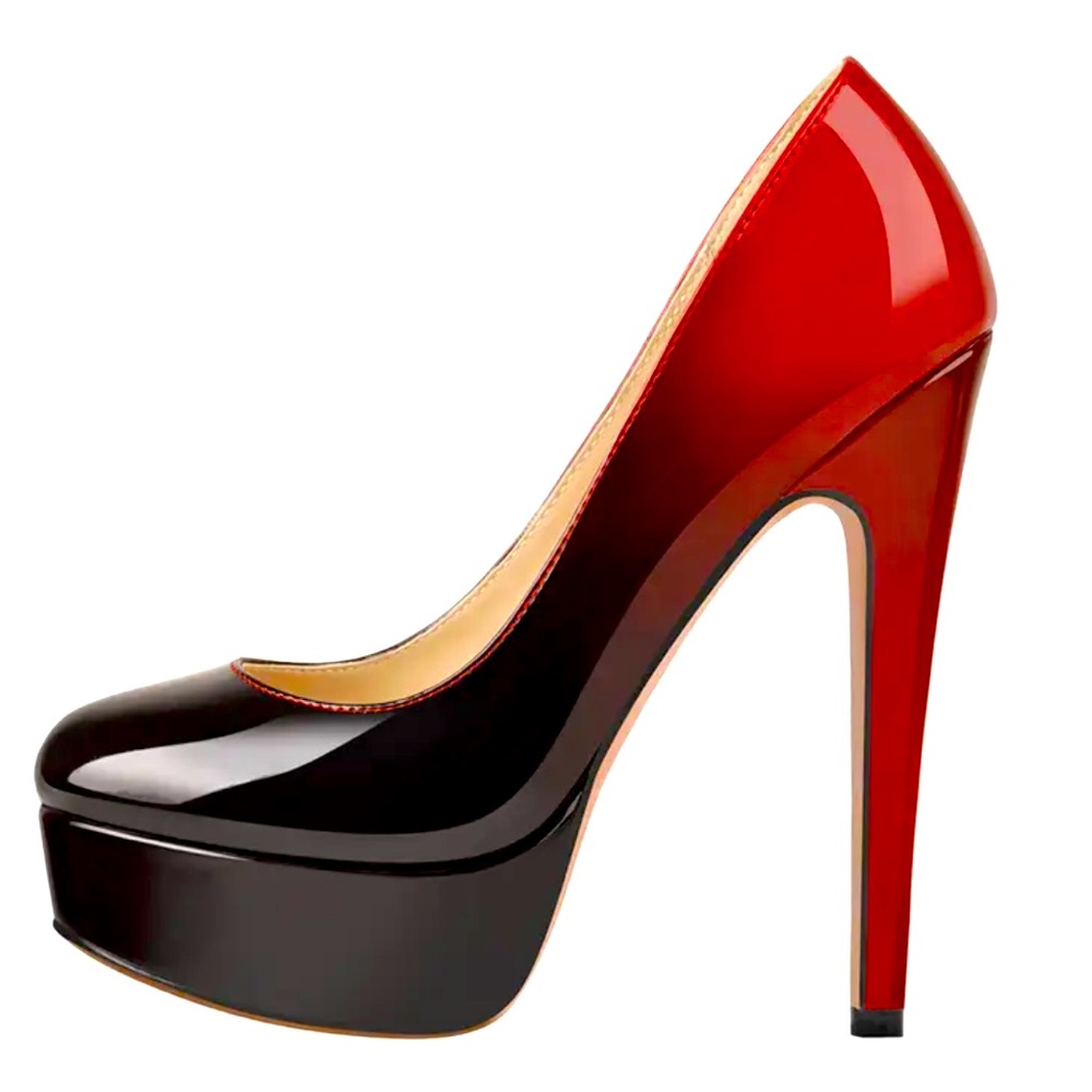 🖤♥️NEW🖤♥️ Black Red Patent Leather Round Toe Platform Stiletto High Heel Pumps
